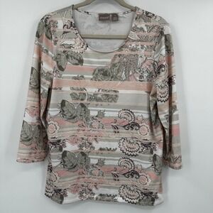 Chico's Women's‎ Size 1 3/4 Sleeve Scoop Neck Floral Stripe Top
